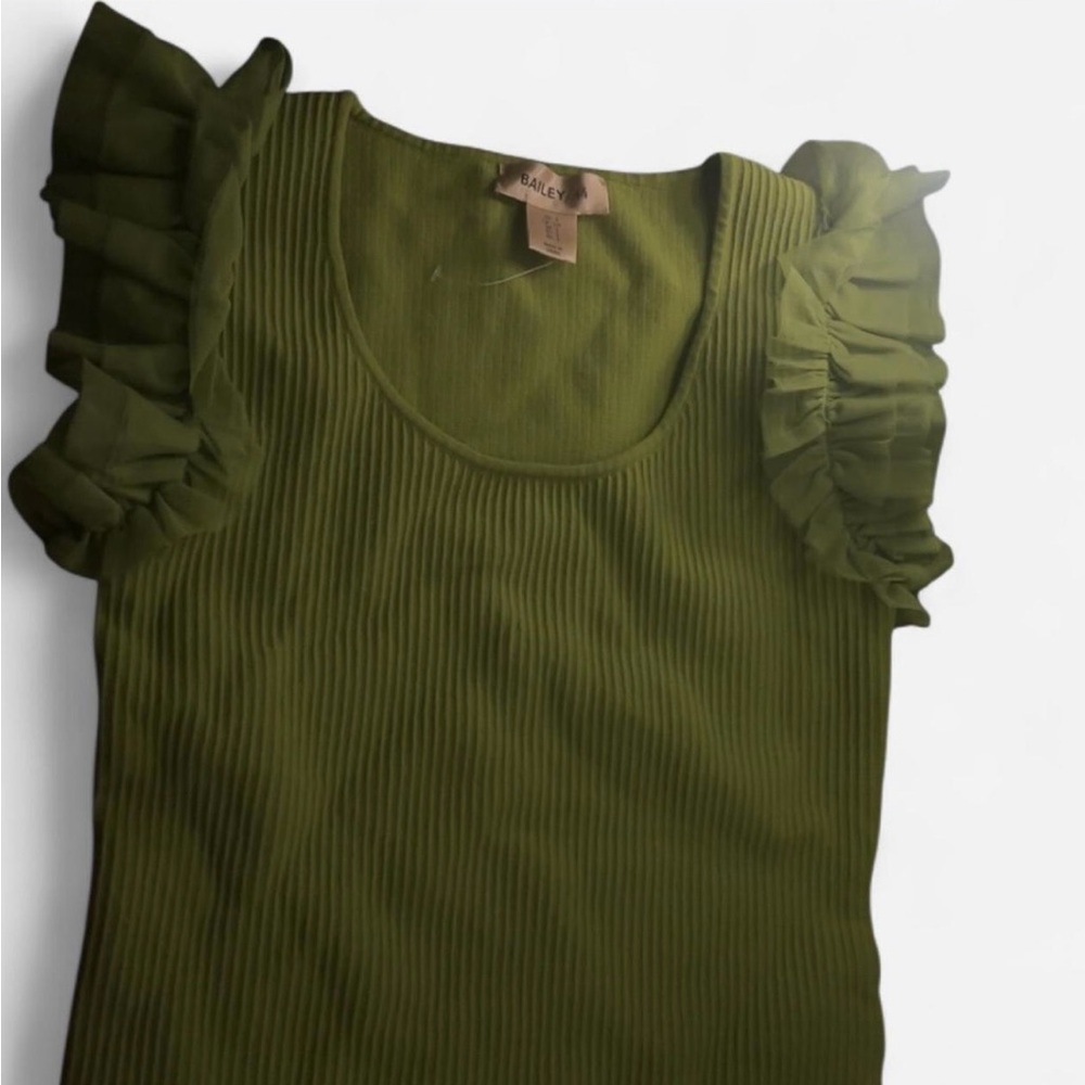 Green Ribbed Ruffled Blouse